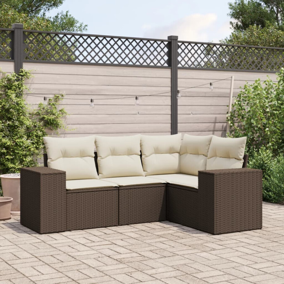 vidaXL 4-delige Loungeset met kussens poly rattan bruin afbeelding 1