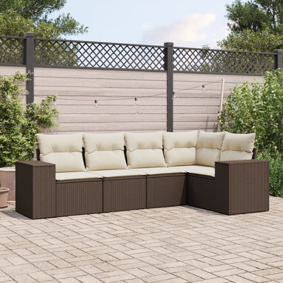 vidaXL 5-delige Loungeset met kussens poly rattan bruin afbeelding 1