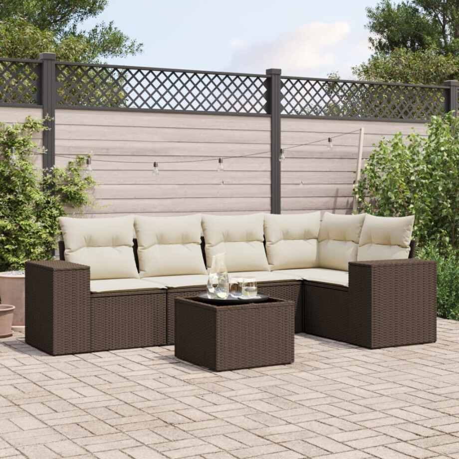 vidaXL 6-delige Loungeset met kussens poly rattan bruin afbeelding 1