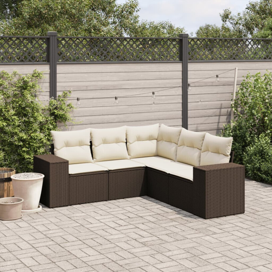 vidaXL 5-delige Loungeset met kussens poly rattan bruin afbeelding 1