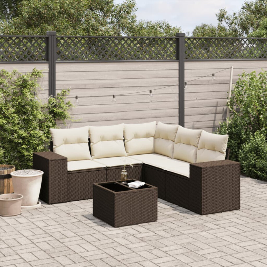 vidaXL 6-delige Loungeset met kussens poly rattan bruin afbeelding 1