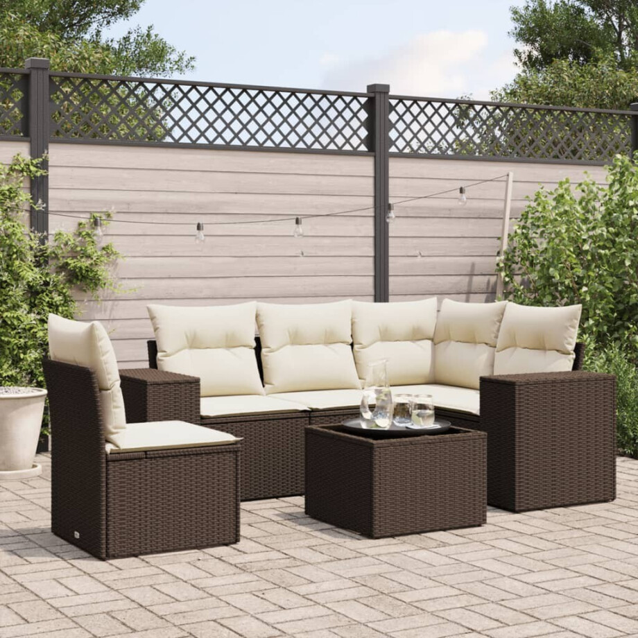 vidaXL 6-delige Loungeset met kussens poly rattan bruin afbeelding 1