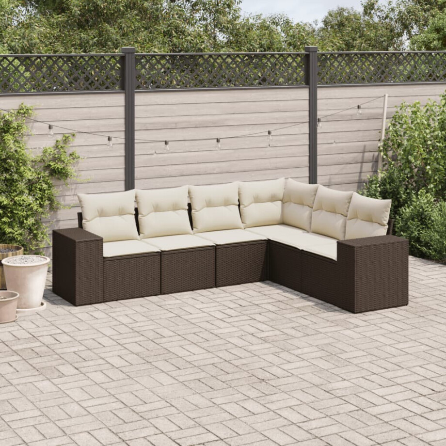 vidaXL 6-delige Loungeset met kussens poly rattan bruin afbeelding 1