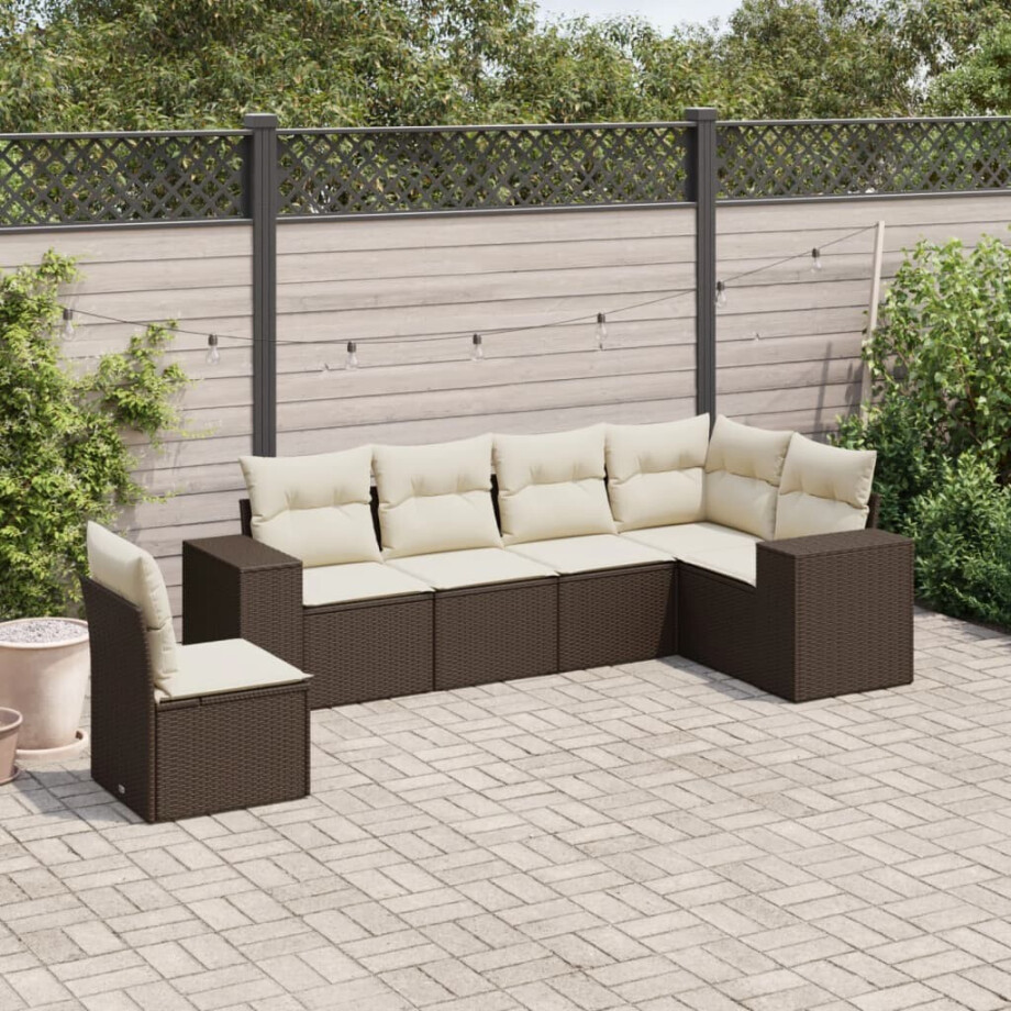 vidaXL 6-delige Loungeset met kussens poly rattan bruin afbeelding 1