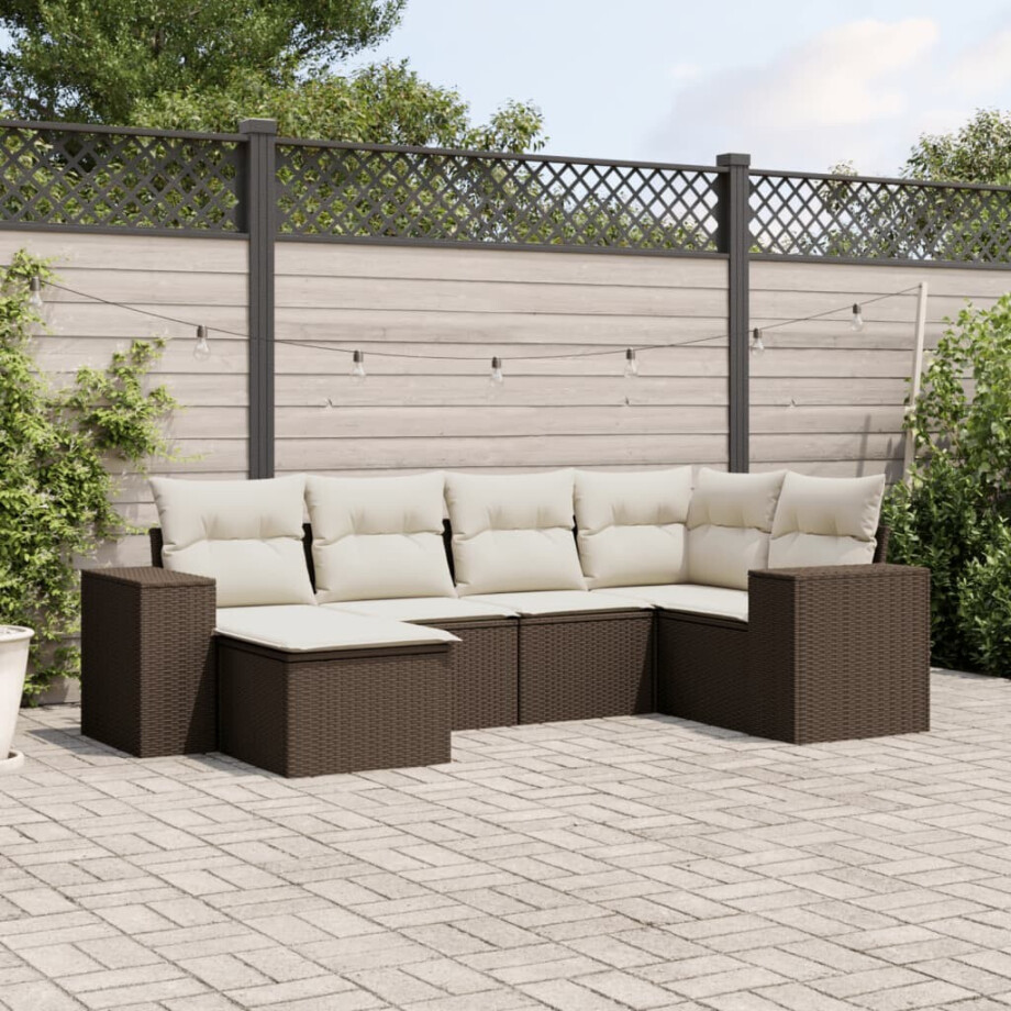 vidaXL 6-delige Loungeset met kussens poly rattan bruin afbeelding 1