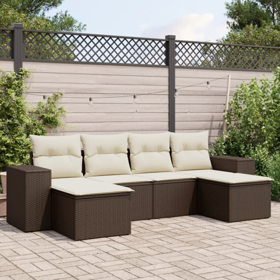 vidaXL 6-delige Loungeset met kussens poly rattan bruin afbeelding 1