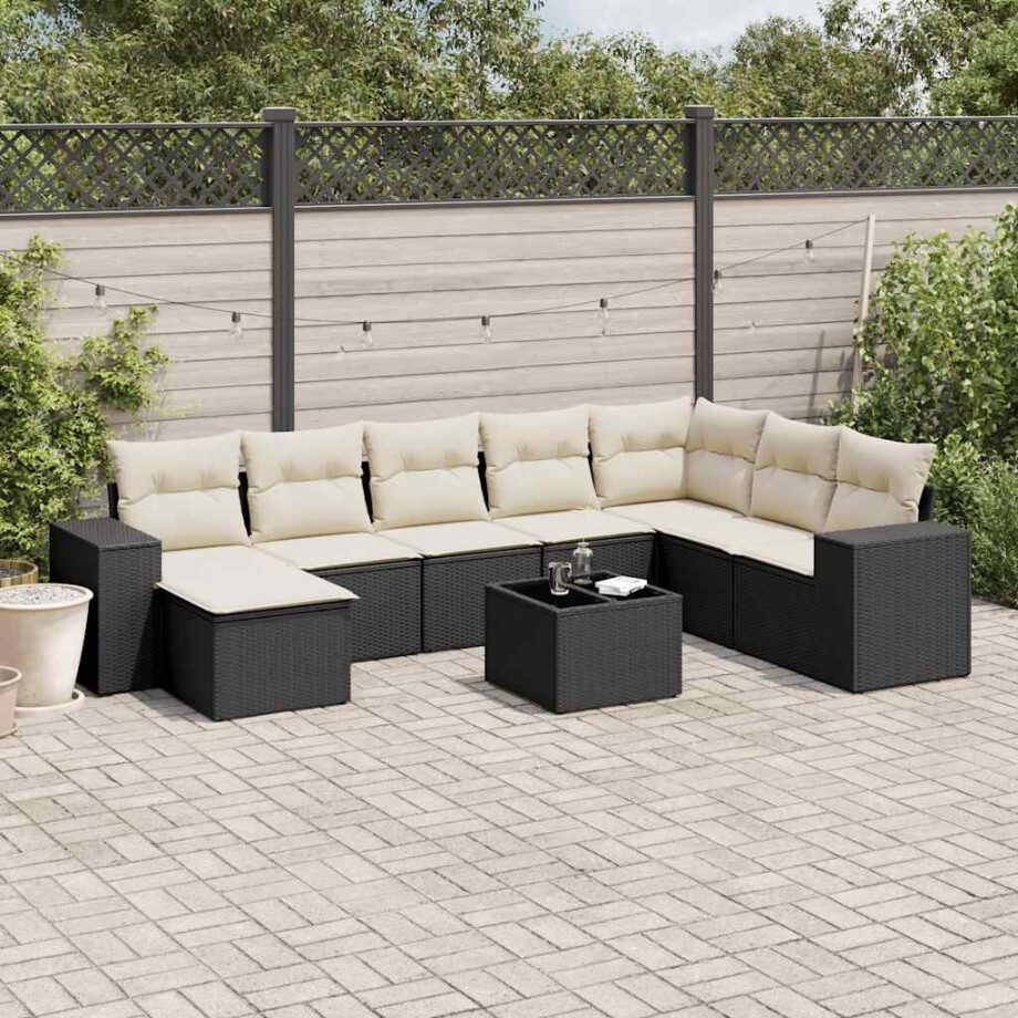 vidaXL 9-delige Loungeset met kussens poly rattan zwart vidaXL 9-delige Loungeset met kussens poly rattan zwart afbeelding 1