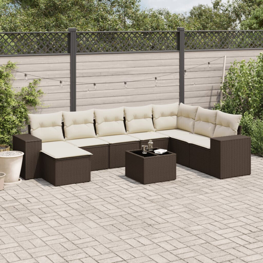 vidaXL 9-delige Loungeset met kussens poly rattan bruin afbeelding 1