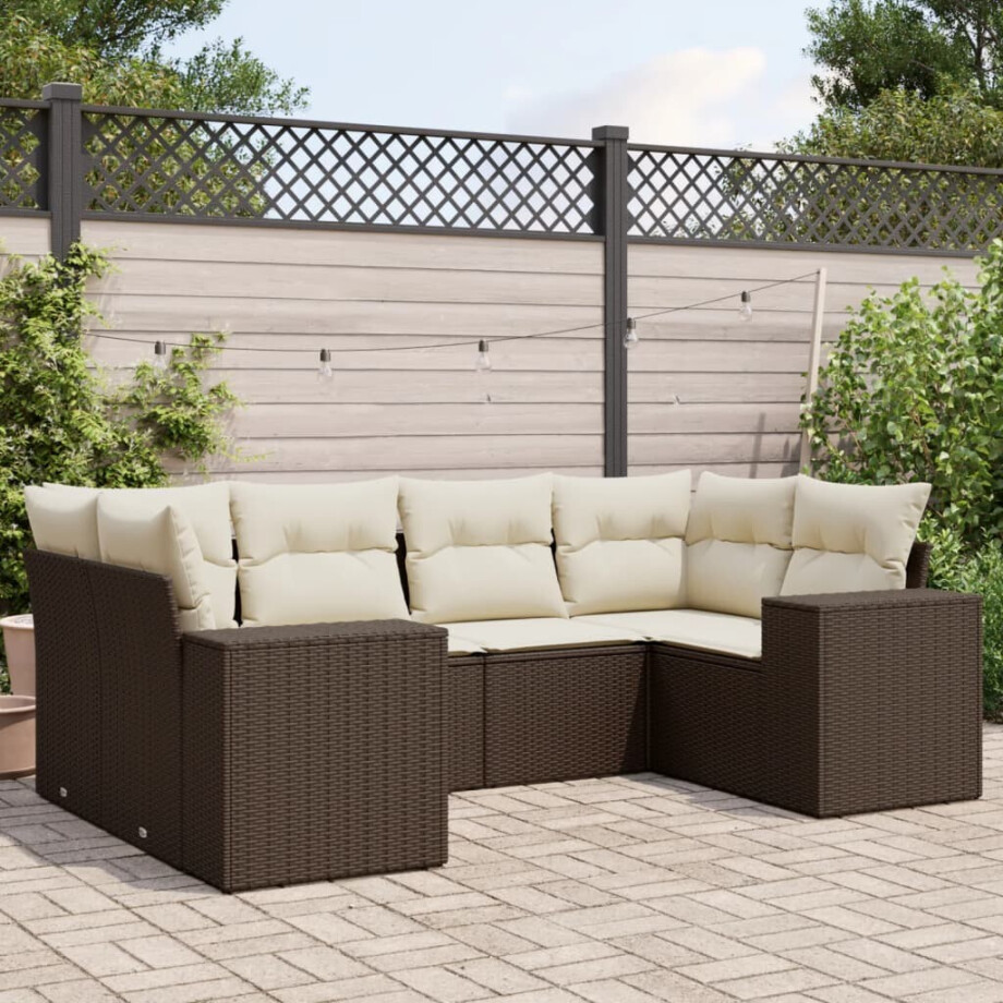 vidaXL 6-delige Loungeset met kussens poly rattan bruin afbeelding 1