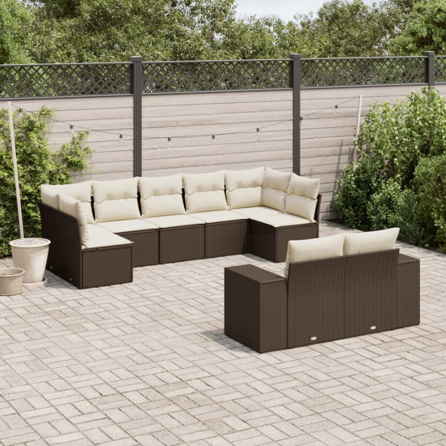 vidaXL 9-delige Loungeset met kussens poly rattan bruin afbeelding 1