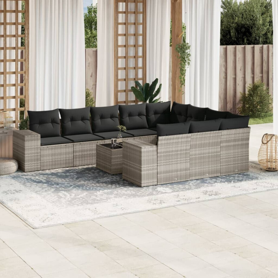 vidaXL 11-delige Loungeset met kussens poly rattan lichtgrijs vidaXL 11-delige Loungeset met kussens poly rattan lichtgrijs afbeelding 1