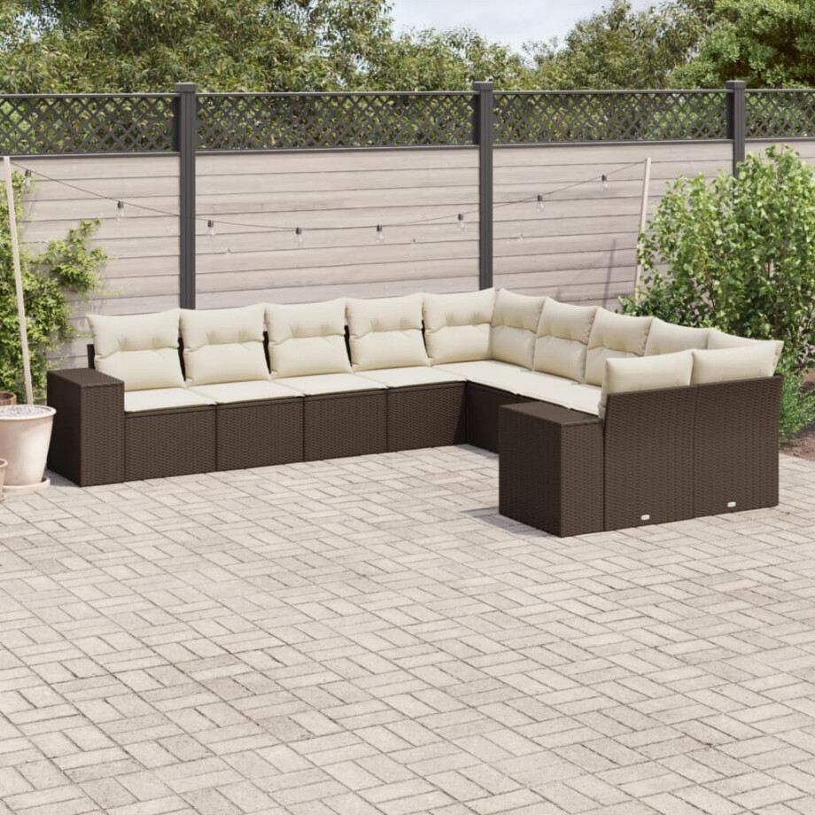 vidaXL 10-delige Loungeset met kussens poly rattan bruin afbeelding 1