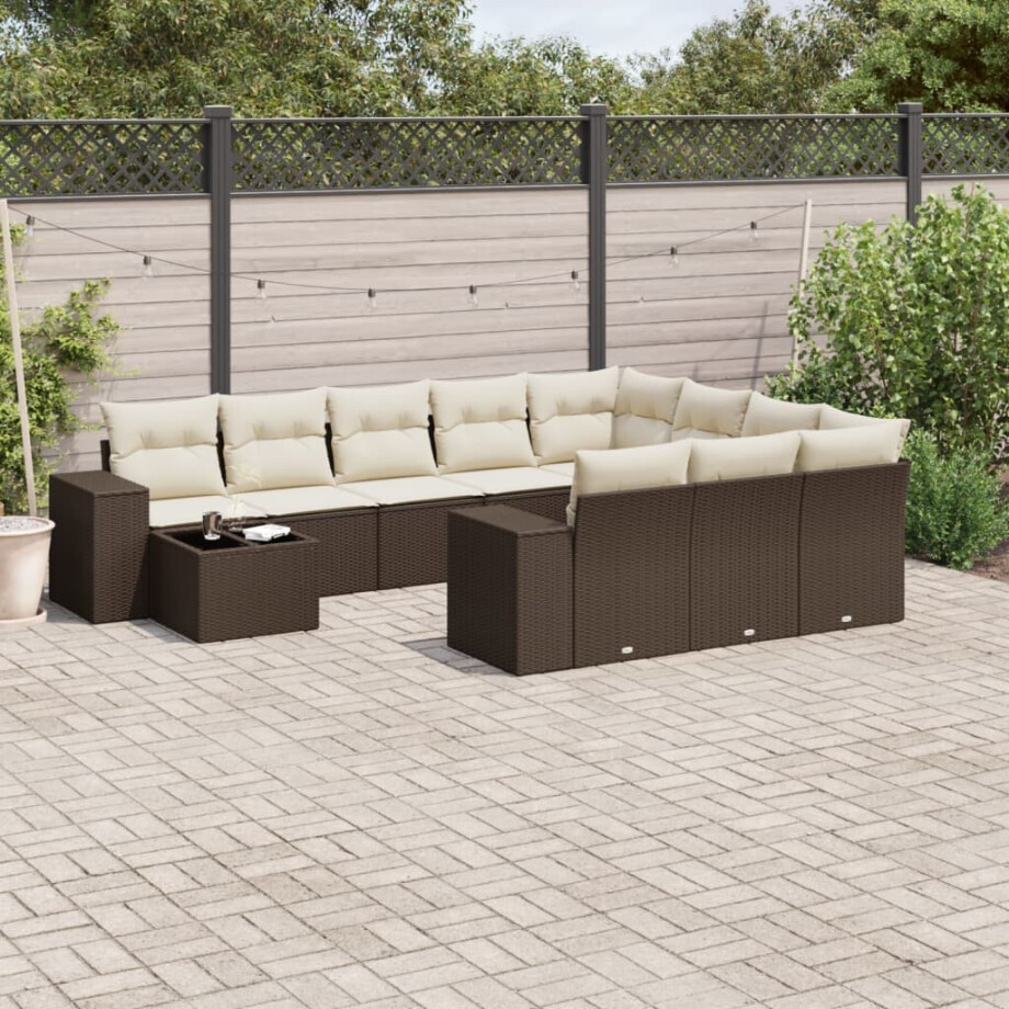vidaXL 11-delige Loungeset met kussens poly rattan bruin afbeelding 1