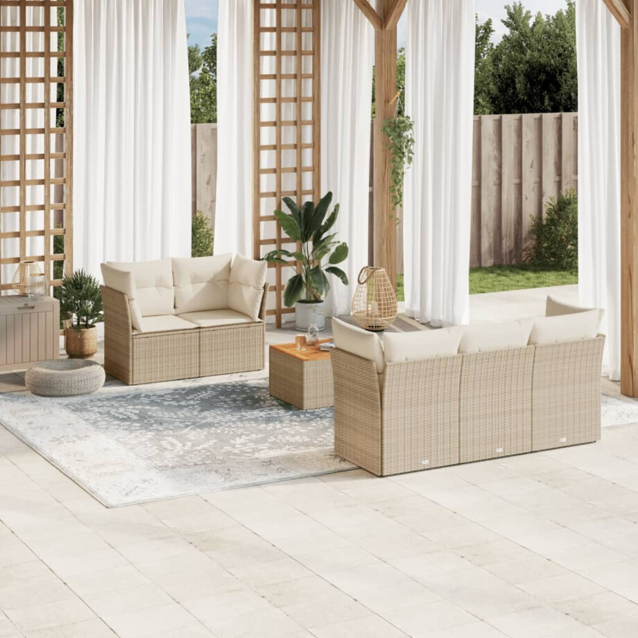 vidaXL 6-delige Loungeset met kussens poly rattan beige afbeelding 1