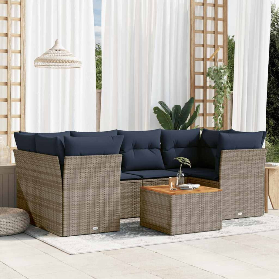 vidaXL 7-delige Loungeset met kussens poly rattan grijs afbeelding 1