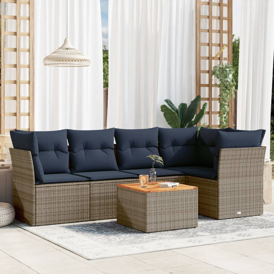 vidaXL 6-delige Loungeset met kussens poly rattan grijs afbeelding 1