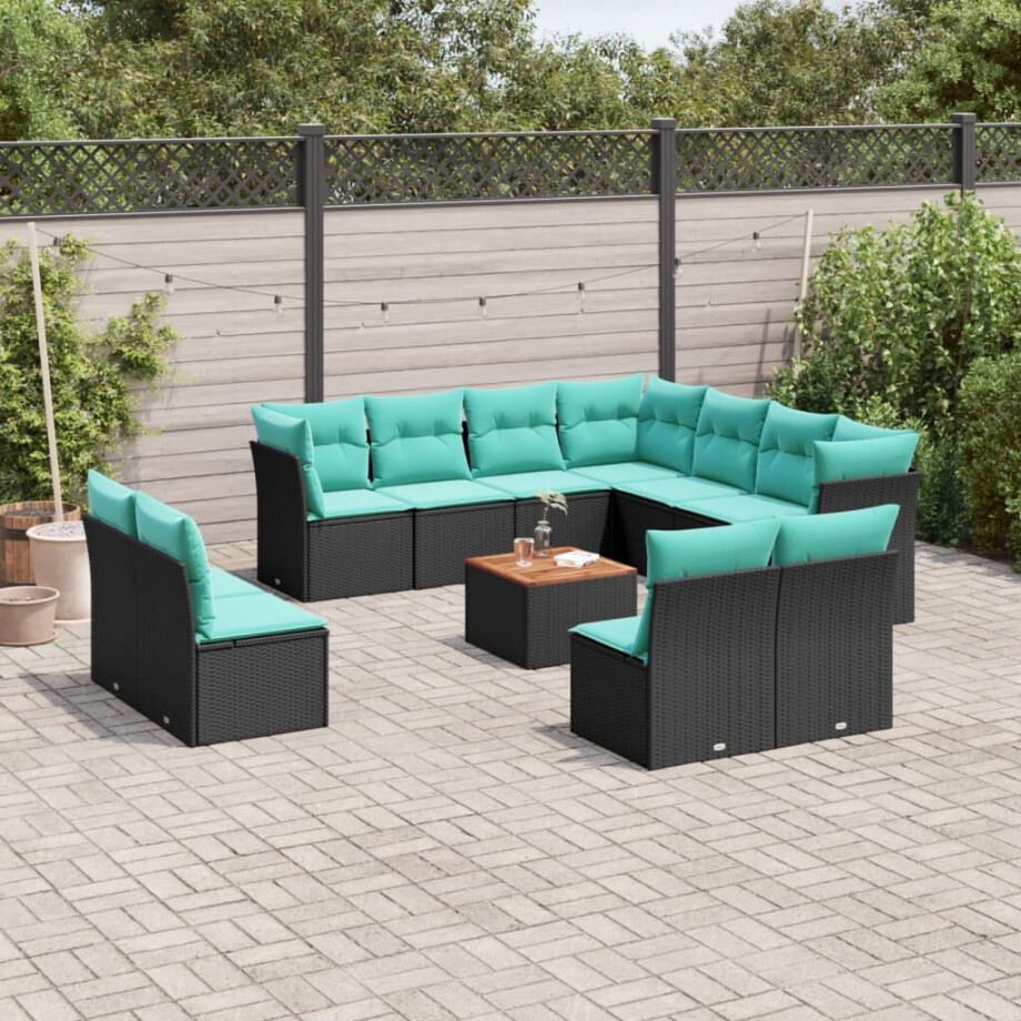 vidaXL 12-delige Loungeset met kussens poly rattan zwart vidaXL 12-delige Loungeset met kussens poly rattan zwart afbeelding 1