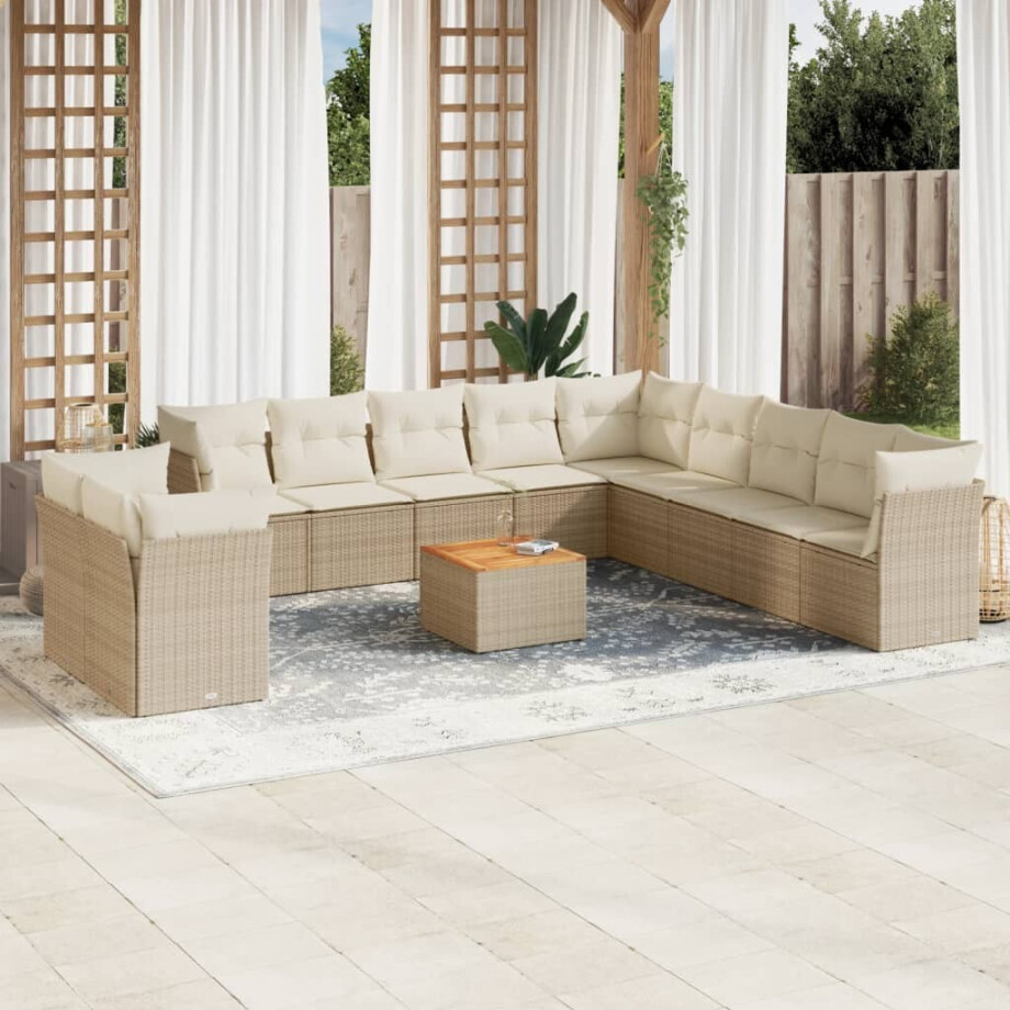 vidaXL 12-delige Loungeset met kussens poly rattan beige vidaXL 12-delige Loungeset met kussens poly rattan beige afbeelding 1