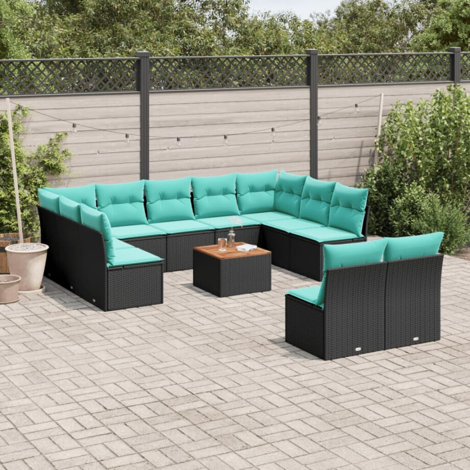 vidaXL 12-delige Loungeset met kussens poly rattan zwart vidaXL 12-delige Loungeset met kussens poly rattan zwart afbeelding 1