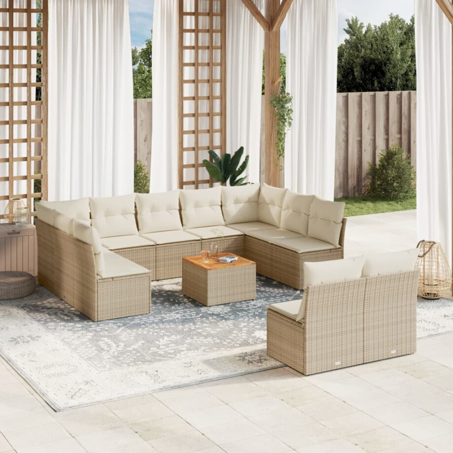 vidaXL 12-delige Loungeset met kussens poly rattan beige vidaXL 12-delige Loungeset met kussens poly rattan beige afbeelding 1