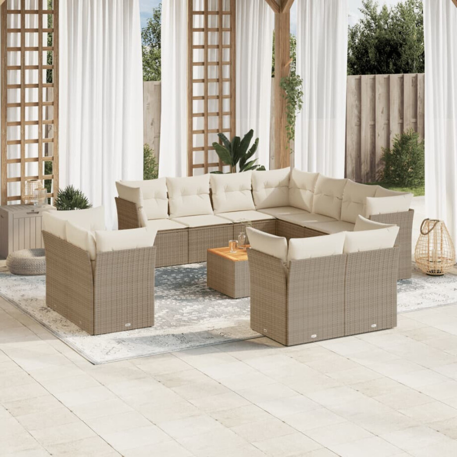 vidaXL 12-delige Loungeset met kussens poly rattan beige vidaXL 12-delige Loungeset met kussens poly rattan beige afbeelding 1