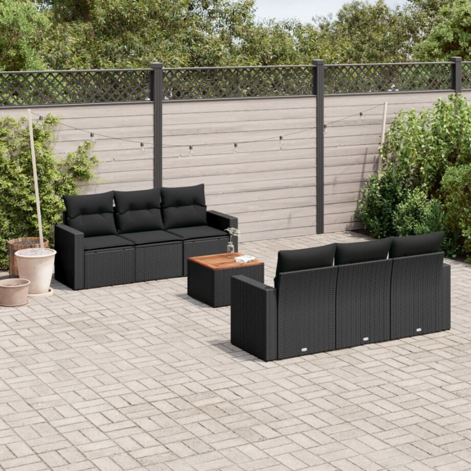 vidaXL 7-delige Loungeset met kussens poly rattan zwart vidaXL 7-delige Loungeset met kussens poly rattan zwart afbeelding 1