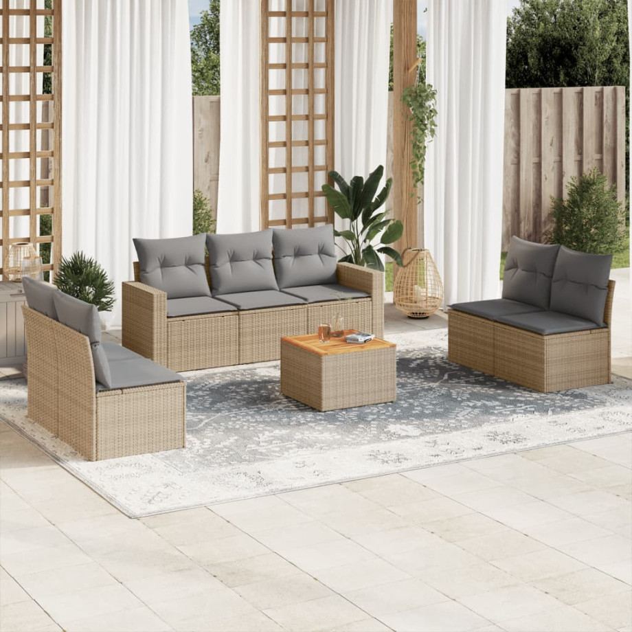 vidaXL 8-delige Loungeset met kussens poly rattan gemengd beige afbeelding 1