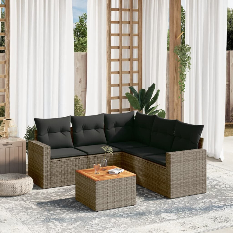 vidaXL 6-delige Loungeset met kussens poly rattan grijs vidaXL 6-delige Loungeset met kussens poly rattan grijs afbeelding 1
