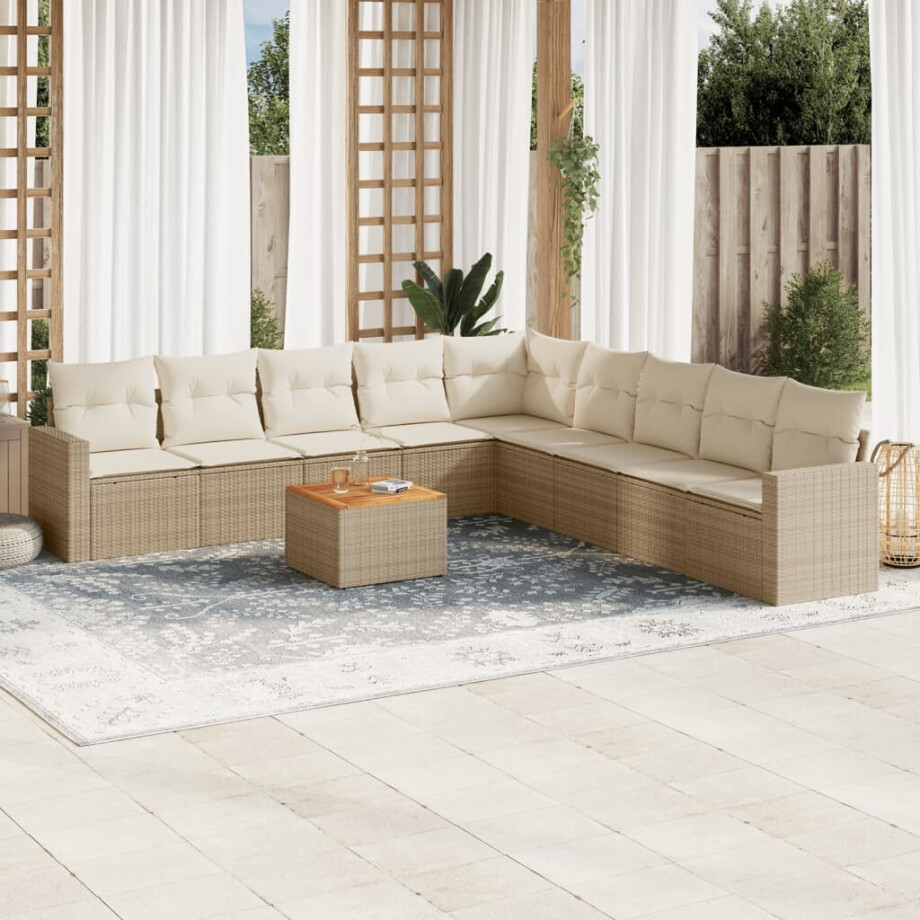 vidaXL 10-delige Loungeset met kussens poly rattan beige vidaXL 10-delige Loungeset met kussens poly rattan beige afbeelding 1