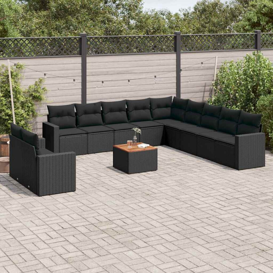 vidaXL 12-delige Loungeset met kussens poly rattan zwart afbeelding 1