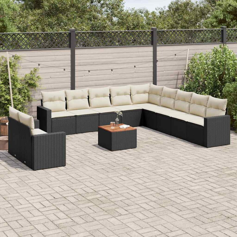 vidaXL 12-delige Loungeset met kussens poly rattan zwart afbeelding 1