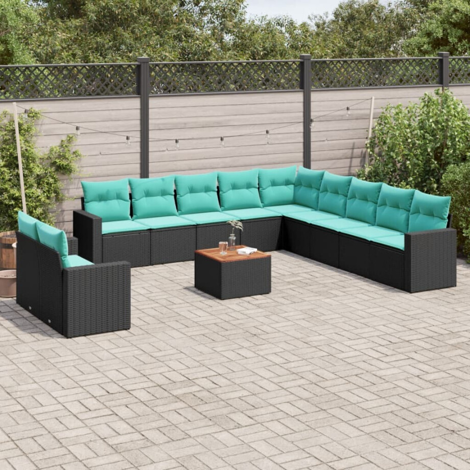 vidaXL 12-delige Loungeset met kussens poly rattan zwart vidaXL 12-delige Loungeset met kussens poly rattan zwart afbeelding 1
