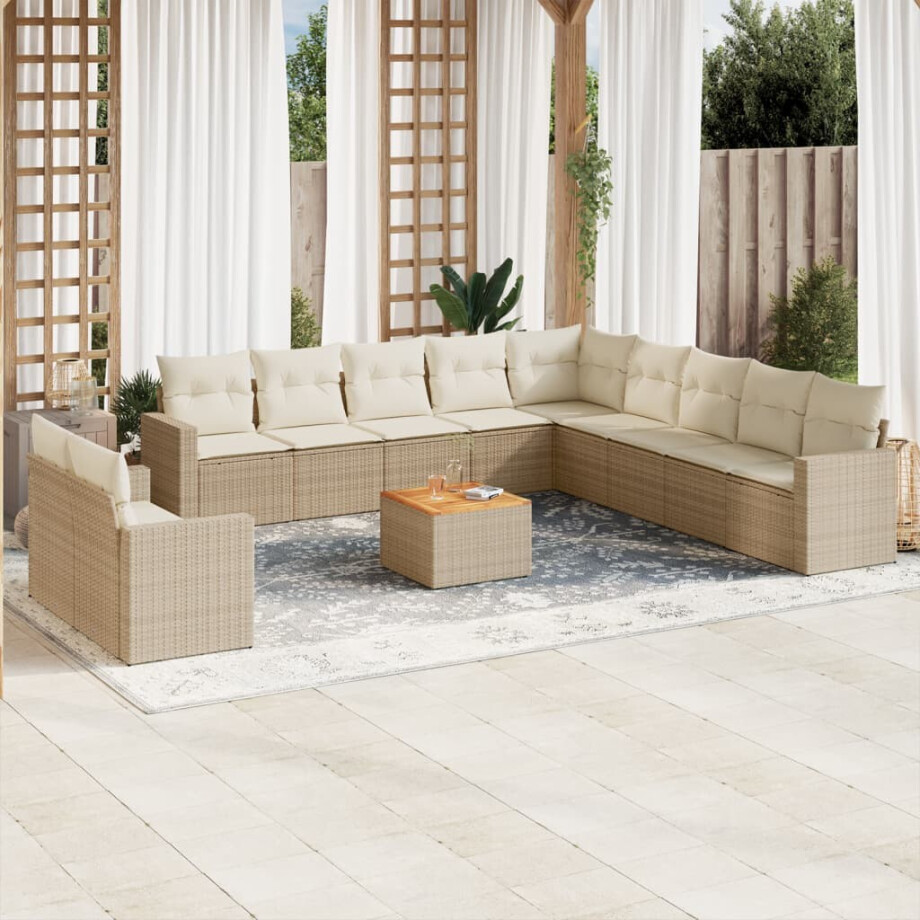 vidaXL 12-delige Loungeset met kussens poly rattan beige vidaXL 12-delige Loungeset met kussens poly rattan beige afbeelding 1