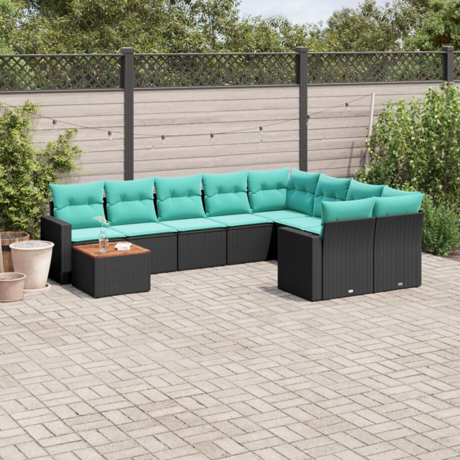vidaXL 10-delige Loungeset met kussens poly rattan zwart afbeelding 1