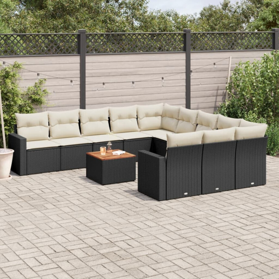 vidaXL 12-delige Loungeset met kussens poly rattan zwart afbeelding 1