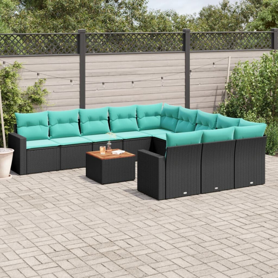 vidaXL 12-delige Loungeset met kussens poly rattan zwart afbeelding 1