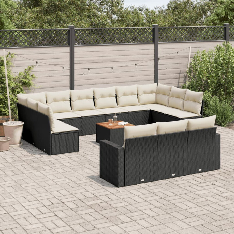 vidaXL 14-delige Loungeset met kussens poly rattan zwart afbeelding 1