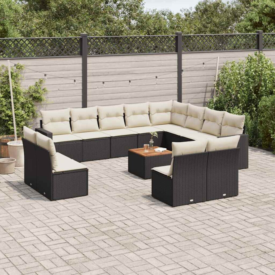 vidaXL 13-delige Loungeset met kussens poly rattan zwart vidaXL 13-delige Loungeset met kussens poly rattan zwart afbeelding 1