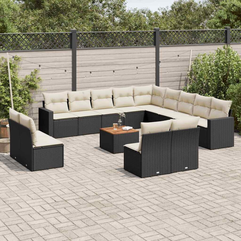 vidaXL 14-delige Loungeset met kussens poly rattan zwart afbeelding 1