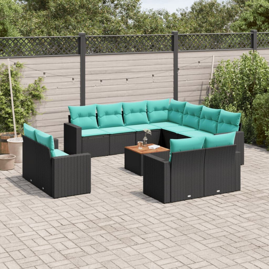 vidaXL 12-delige Loungeset met kussens poly rattan zwart vidaXL 12-delige Loungeset met kussens poly rattan zwart afbeelding 1