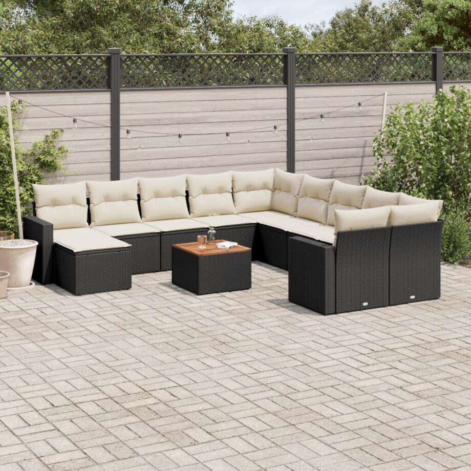 vidaXL 12-delige Loungeset met kussens poly rattan zwart afbeelding 1