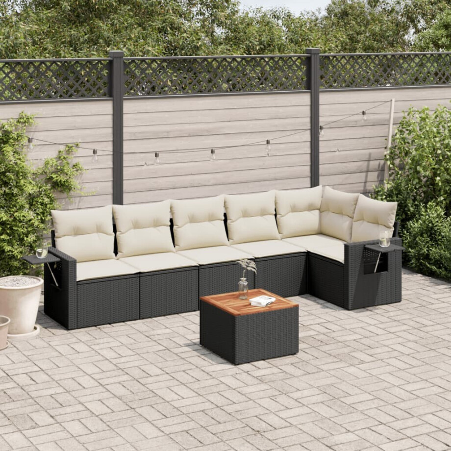 vidaXL 7-delige Loungeset met kussens poly rattan zwart vidaXL 7-delige Loungeset met kussens poly rattan zwart afbeelding 1