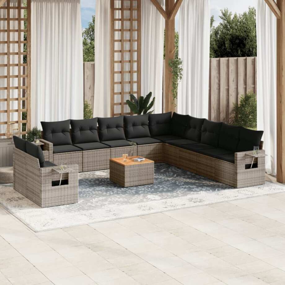 vidaXL 12-delige Loungeset met kussens poly rattan grijs vidaXL 12-delige Loungeset met kussens poly rattan grijs afbeelding 1