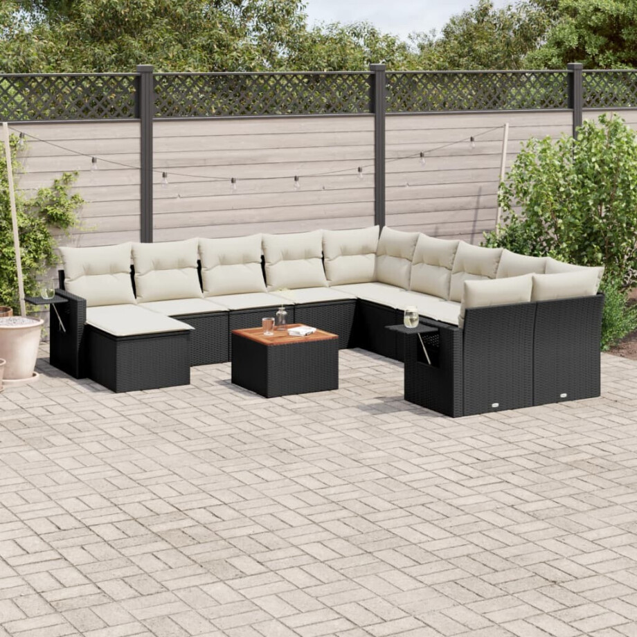 vidaXL 12-delige Loungeset met kussens poly rattan zwart afbeelding 1