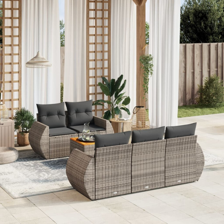 vidaXL 6-delige Loungeset met kussens poly rattan grijs vidaXL 6-delige Loungeset met kussens poly rattan grijs afbeelding 1