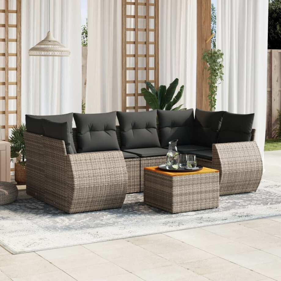 vidaXL 7-delige Loungeset met kussens poly rattan grijs afbeelding 1