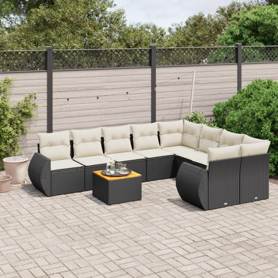 vidaXL 9-delige Loungeset met kussens poly rattan zwart vidaXL 9-delige Loungeset met kussens poly rattan zwart afbeelding 1