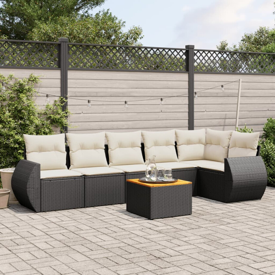 vidaXL 7-delige Loungeset met kussens poly rattan zwart vidaXL 7-delige Loungeset met kussens poly rattan zwart afbeelding 1