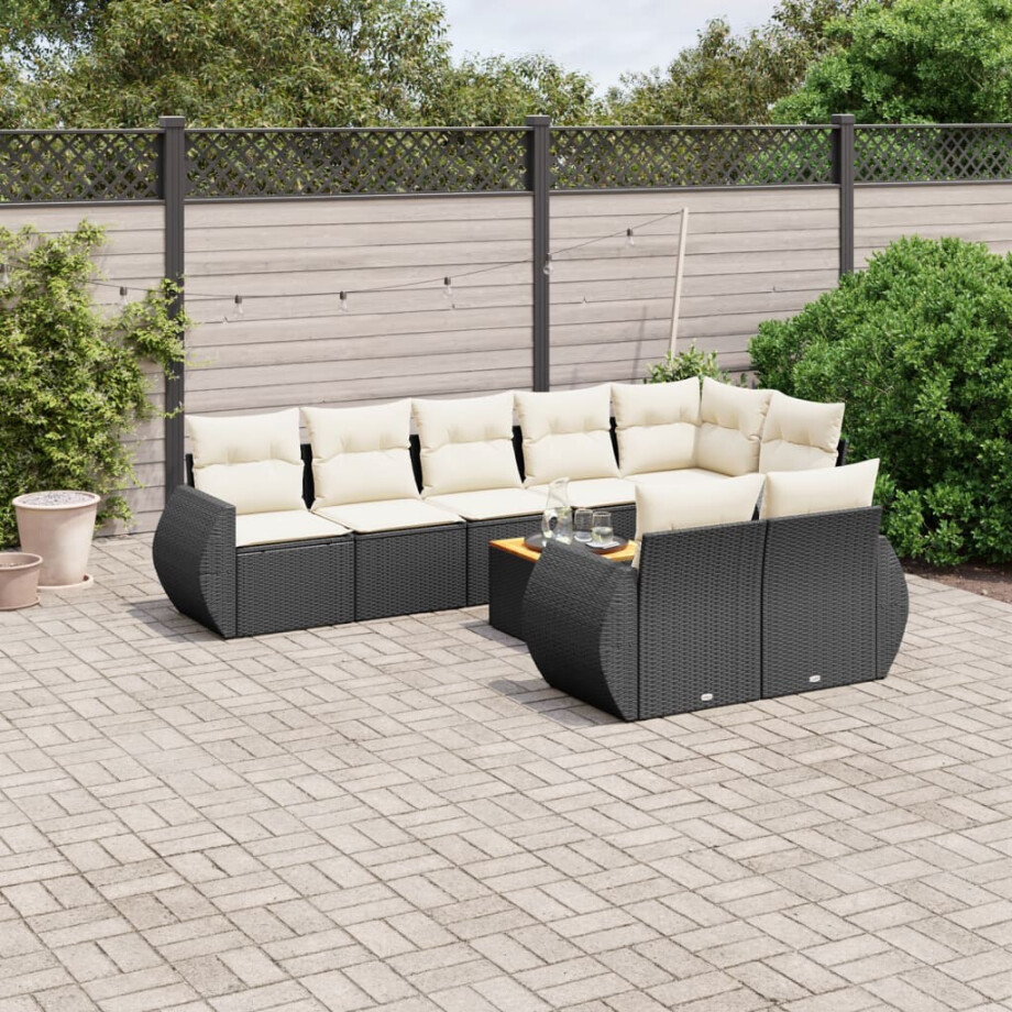 vidaXL 9-delige Loungeset met kussens poly rattan zwart vidaXL 9-delige Loungeset met kussens poly rattan zwart afbeelding 1