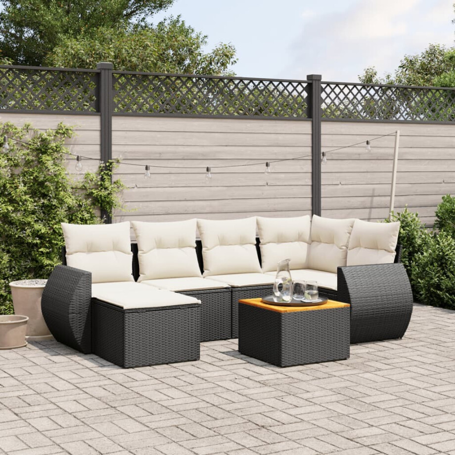 vidaXL 7-delige Loungeset met kussens poly rattan zwart vidaXL 7-delige Loungeset met kussens poly rattan zwart afbeelding 1